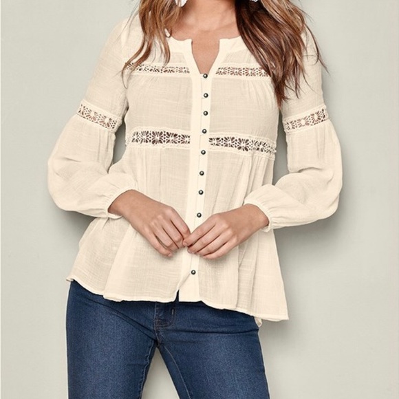 Button Up Lace Inlet Blouse - Picture 2 of 5